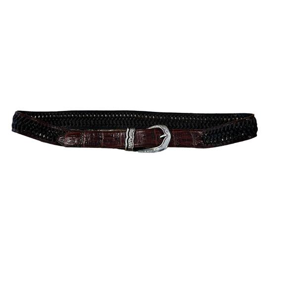 Brighton Brown Crocodile W/Black Braid/Weave Belt W/Silver Buckle - SIZE XL 36 - Picture 3 of 6